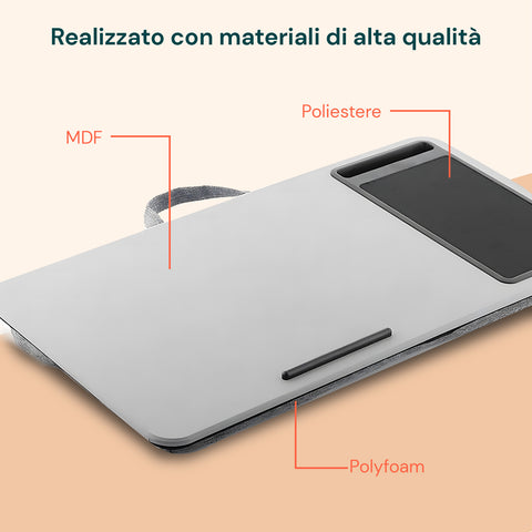 Vassoio da letto Avilia realizzato con materiali di alta qualità: MDF resistente, poliestere durevole e polyfoam comfort