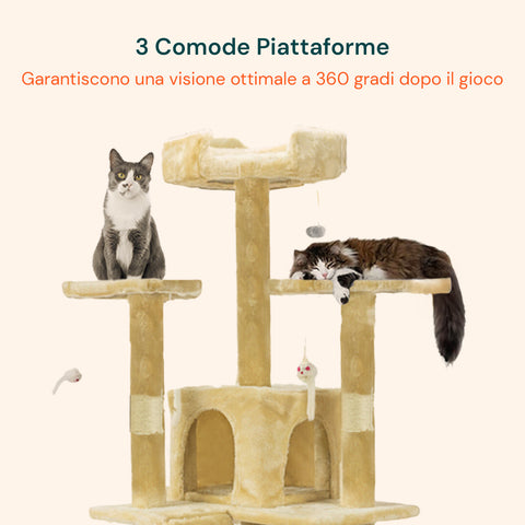 Tiragraffi per Gatti 170 cm con Cuccia, Griglie e Accessori Montaggio