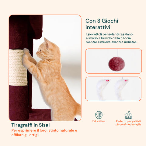 Tiragraffi per Gatti 170 cm con Cuccia, Griglie e Accessori Montaggio