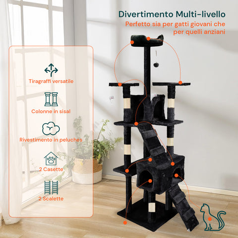 Tiragraffi per Gatti 170 cm con Cuccia, Griglie e Accessori Montaggio
