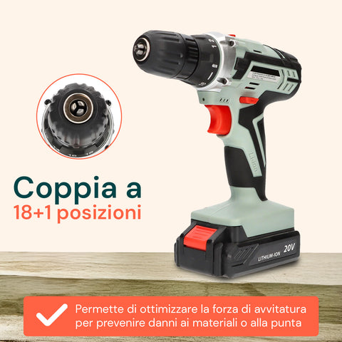 Trapano con coppia a 18+1 posizioni per ottimizzare la forza di avvitatura e prevenire danni ai materiali