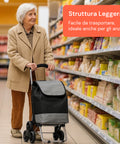 Carrello con struttura leggera facile da trasportare, ideale per anziani al supermercato per spesa comoda e senza fatica