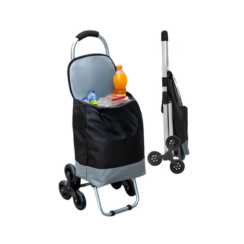 Carrello spesa con 3 ruote impermeabile in tessuto PVC, capacità 20kg, design bicolore nero e grigio per trasporto comodo