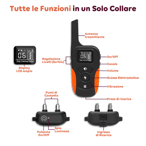 Collare Educativo Cani Taglia Grande/Piccola - Impermeabili e Controllo fino a 1000m