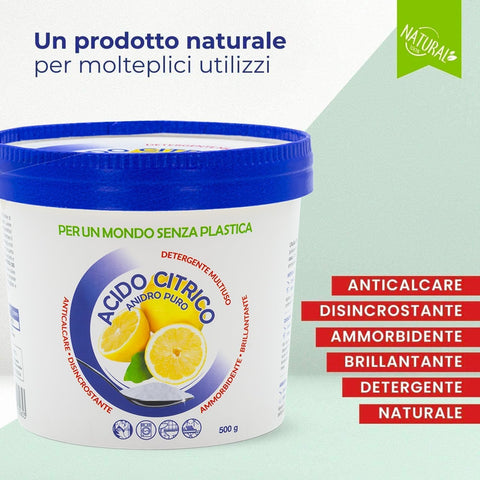 Confezione acido citrico anidro puro 500g Smapiu, anticalcare disincrostante ammorbidente naturale made in Italy