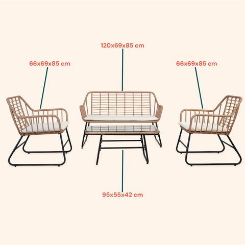 Set Cebu Salotto Con Tavolo In Vetro Divano E 2 Poltrone In Polyrattan