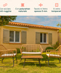 Set Cebu Salotto Con Tavolo In Vetro Divano E 2 Poltrone In Polyrattan