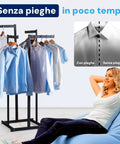 Asciugatura senza pieghe in poco tempo, camicie perfette e pronte da indossare mentre la donna si rilassa