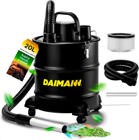Daimann Aspiracenere 20L 800W con Filtro HEPA Lavabile, Ruote Piroettanti, Stufa Barbeque Camino e Tubo Flessibile in Acciaio Ignifugo Ean-8056590070093