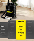 Daimann Aspiracenere 20L 800W con Filtro HEPA Lavabile, Ruote Piroettanti, Stufa Barbeque Camino e Tubo Flessibile in Acciaio Ignifugo Ean-8056590070093