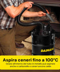 Daimann Aspiracenere 20L 800W con Filtro HEPA Lavabile, Ruote Piroettanti, Stufa Barbeque Camino e Tubo Flessibile in Acciaio Ignifugo Ean-8056590070093