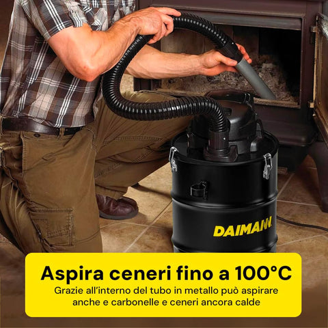 Daimann Aspiracenere 20L 800W con Filtro HEPA Lavabile, Ruote Piroettanti, Stufa Barbeque Camino e Tubo Flessibile in Acciaio Ignifugo Ean-8056590070093