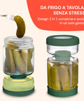 Barattolo sottaceti design 2 in 1 da frigo a tavola senza stress: conserva e scola cetriolini con filtro a ribalta integrato in un solo gesto