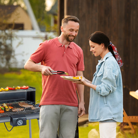 Barbecue Elettrico da Esterno 88x54 Cm con Griglia e Scaldavivande