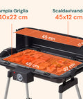 Barbecue Elettrico da Esterno 88x54 Cm con Griglia e Scaldavivande