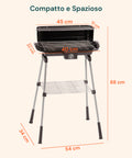Barbecue Elettrico da Esterno 88x54 Cm con Griglia e Scaldavivande