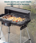 Barbecue Elettrico da Esterno 88x54 Cm con Griglia e Scaldavivande