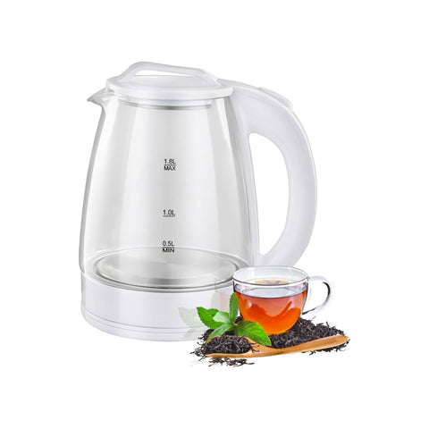 Bouilloire Électrique en Verre 2L avec Plaque Inox, Arrêt Automatique et Double Commande