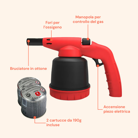 Saldatore A Gas Hellfire Con Piezo E 2 Cartucce Da 190g Incluse