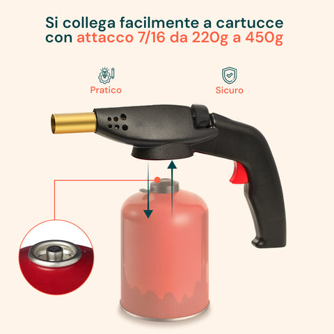 Saldatore Professionale 1,1kw a Gas con Cartuccia a Filetto 7/16