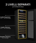 Cantinetta vini da 44 bottiglie 130 litri con 2 livelli separati per vini bianchi e rossi, controllo temperatura indipendente 5-18°C e cestello inferiore