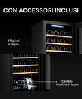 Accessori inclusi cantinetta vini da 44 bottiglie 130 litri con 9 ripiani in legno e cestello inferiore in legno per conservazione ottimale