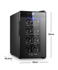 Cantinetta vini da 8 bottiglie 25 litri Corte Vigna con dimensioni complete 50x45,5x25cm, display digitale e illuminazione LED