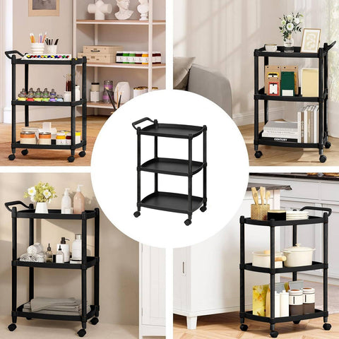 Avilia Carrello Salvaspazio Multiuso Nero con 3 Ripiani e Ruote Pratico ed Elegante per Cucina e Bagno Ean 8056819050165