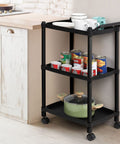 Avilia Carrello Salvaspazio Multiuso Nero con 3 Ripiani e Ruote Pratico ed Elegante per Cucina e Bagno Ean 8056819050165