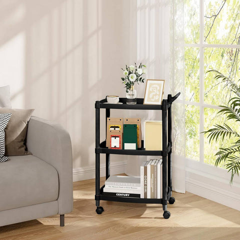 Avilia Carrello Salvaspazio Multiuso Nero con 3 Ripiani e Ruote Pratico ed Elegante per Cucina e Bagno Ean 8056819050165