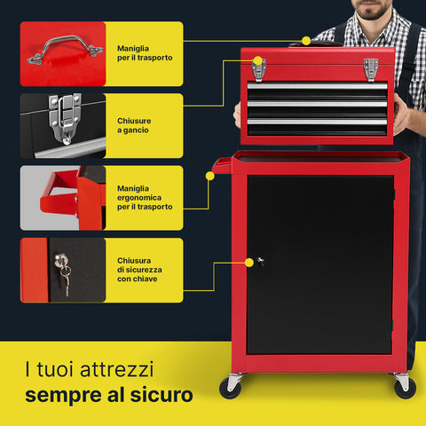 Carrello per Attrezzi con Cassetti e Armadietto con Serratura fino a 100kg