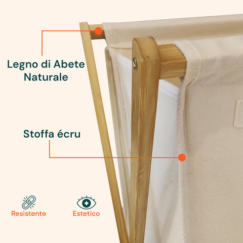 Portabiancheria Pieghevole In Legno E Stoffa Ecru