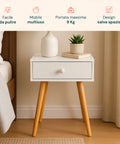 Comodino in bambù bianco facile da pulire, mobile multiuso con portata massima 9 kg, design salva spazio per camera da letto
