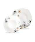 Servizio tavola Avilia piatti quadrati in porcellana bianca con decorazione floreale Narciso, design elegante e moderno per ogni tavola