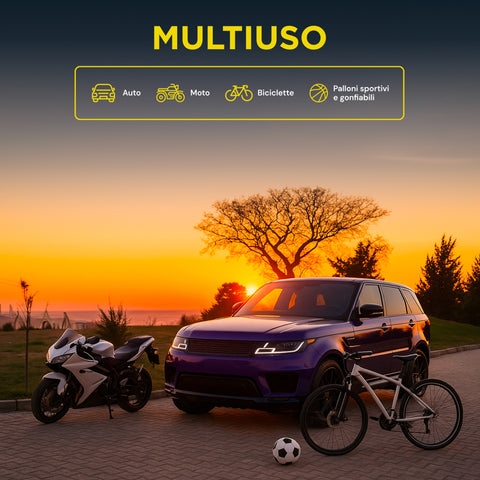 Gonfiatore elettrico multifunzione per auto, moto, biciclette e palloni sportivi - compressore portatile ideale per ogni veicolo e attività outdoor