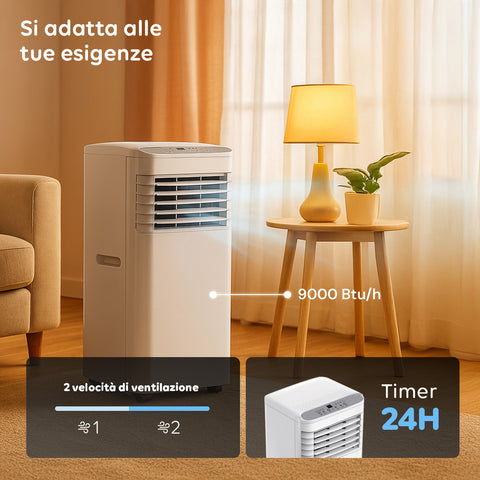Condizionatore portatile Chigo con timer 24H, 2 velocità di ventilazione, 9000 BTU/h, si adatta alle esigenze in ambiente domestico
