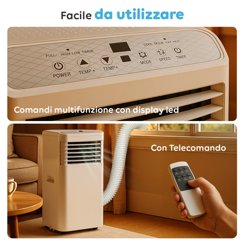 Condizionatore portatile Chigo facile da utilizzare con comandi multifunzione display LED e telecomando, pannello controlli intuitivo