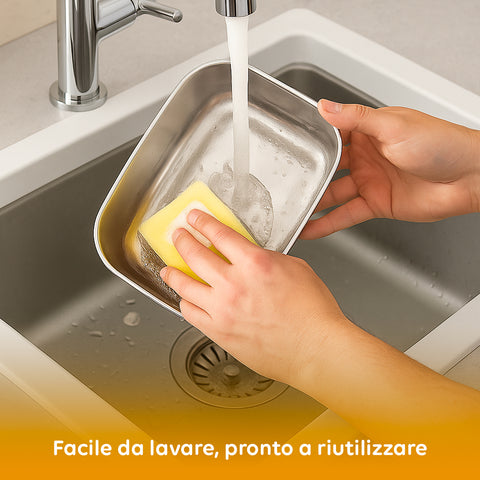 Contenitore in acciaio inox Lunchy+ facile da lavare sotto acqua corrente, materiali resistenti e riutilizzabili