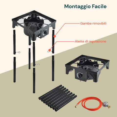 Fornellone da Cottura a Gas con Gambe Regolabili e Accensione Piezo 4,5 Kw
