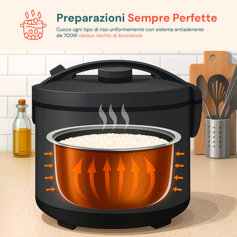 Cuociriso Elettrico Compatto con Cottura Automatica One Touch Sana e Veloce