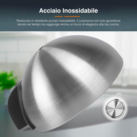 Coperchio in acciaio inossidabile spazzolato del cuociuova, design elegante e resistente, finitura premium antigraffio con maniglia ergonomica, ideale per cucine moderne