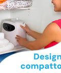 Design compatto dell'asciugabiancheria verticale, donna regola il timer, perfetto per armadio e casa moderna