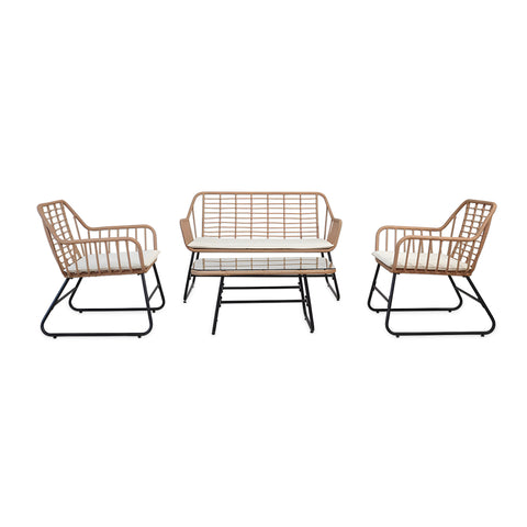 Set Cebu Salotto Con Tavolo In Vetro Divano E 2 Poltrone In Polyrattan