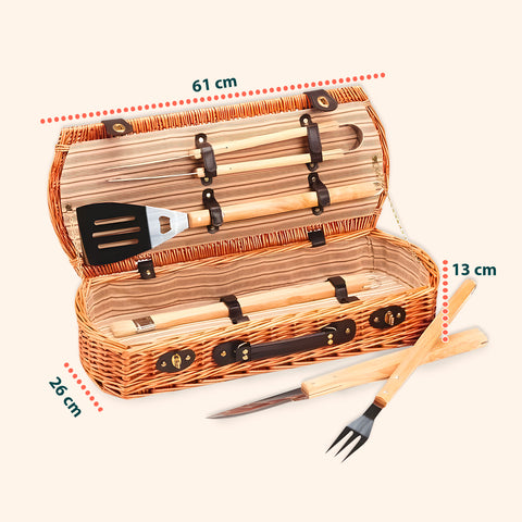 Cesto Set Bbq Portatile Con 5 Accessori In Valigetta Vimini