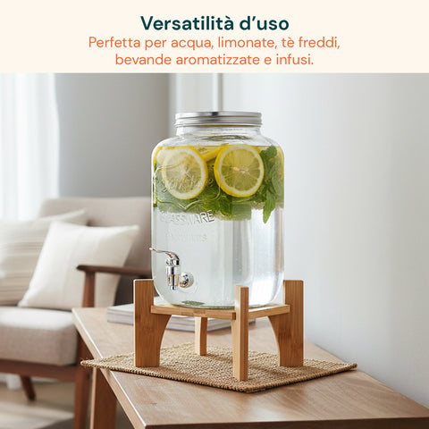 Dispenser Bevande in Vetro 8L con Rubinetto in Alluminio