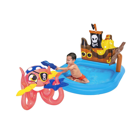 Piscine gonflable en forme de bateau pirate avec jeux et accessoires pour enfants