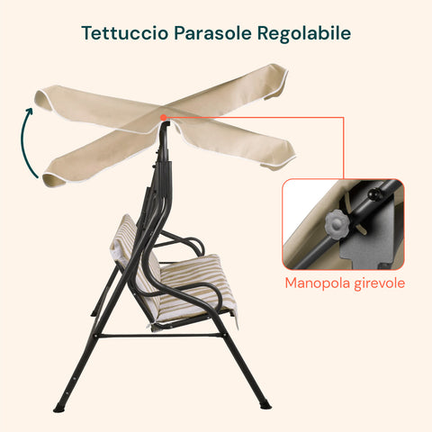 Dondolo 3 Posti Con Tettuccio In Acciaio Antracite E Seduta Beige