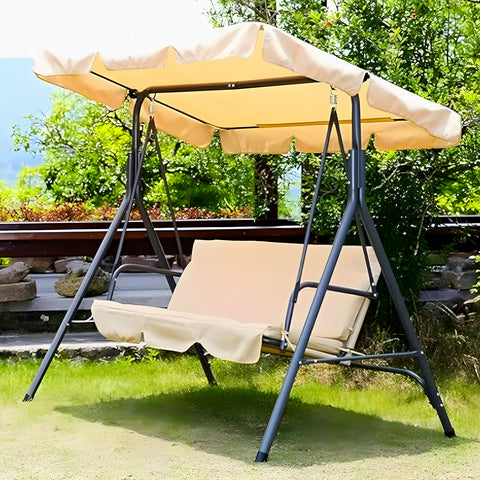 Dondolo da Giardino 3 Posti in Acciaio con Tettoia Regolabile e Cuscini Beige Ean-8023755056797