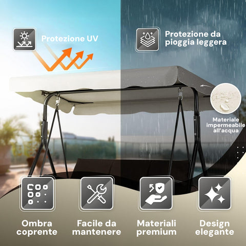 Dondolo da Giardino 3 Posti in Acciaio con Tettoia Regolabile e Cuscini Beige Ean-8023755056797