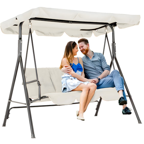 Dondolo da Giardino 3 Posti in Acciaio con Tettoia Regolabile e Cuscini Beige Ean-8023755056797